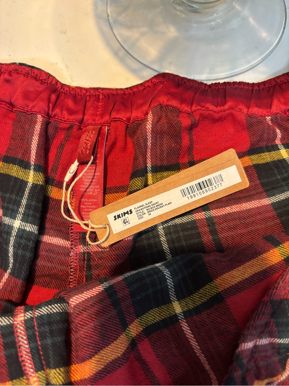 SKIMS Red, Black & Yellow Plaid Flannel Sleep Shorts